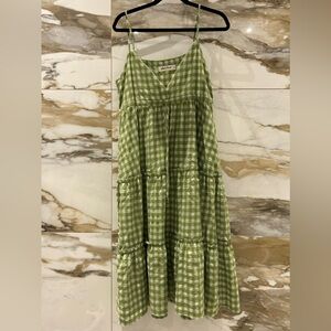 Eb & Ive - Green Gingham Linen Blend Dress - Size Small